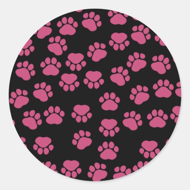 Pattern Of Paws, Pink Paws, Dog Paws, Animal Paws Classic Round Sticker (Front)