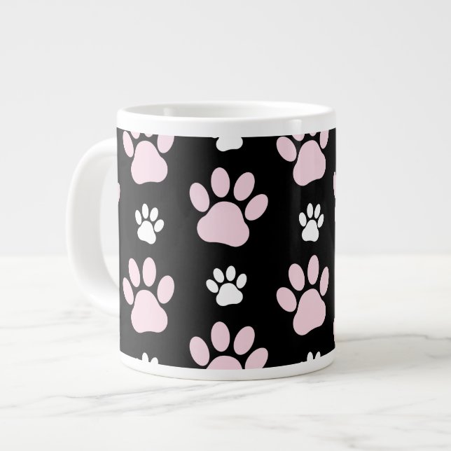Pattern Of Paws, Pink Paws, Dog Paws, Animal Paws Large Coffee Mug (Front Left)