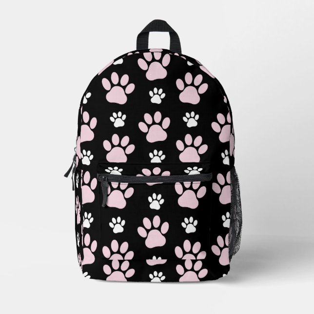 Pattern Of Paws, Pink Paws, Dog Paws, Animal Paws Printed Backpack (Front)