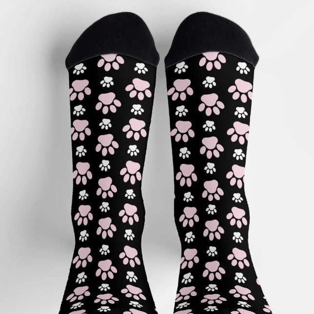 Pattern Of Paws, Pink Paws, Dog Paws, Animal Paws Socks (Top)