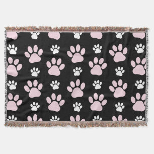 Pattern Of Paws, Pink Paws, Dog Paws, Animal Paws Throw Blanket