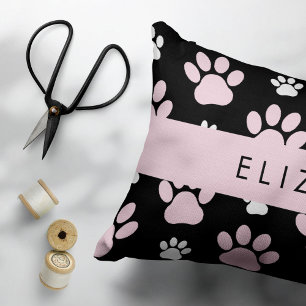 Pattern Of Paws, Pink Paws, Dog Paws, Your Name Accent Pillow