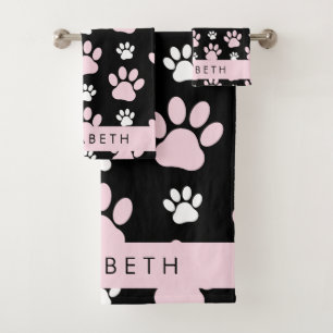 Pattern Of Paws, Pink Paws, Dog Paws, Your Name Bath Towel Set