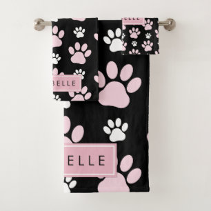Pattern Of Paws, Pink Paws, Dog Paws, Your Name Bath Towel Set