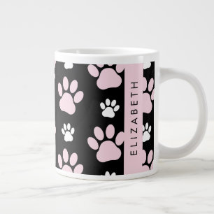 Pattern Of Paws, Pink Paws, Dog Paws, Your Name Large Coffee Mug