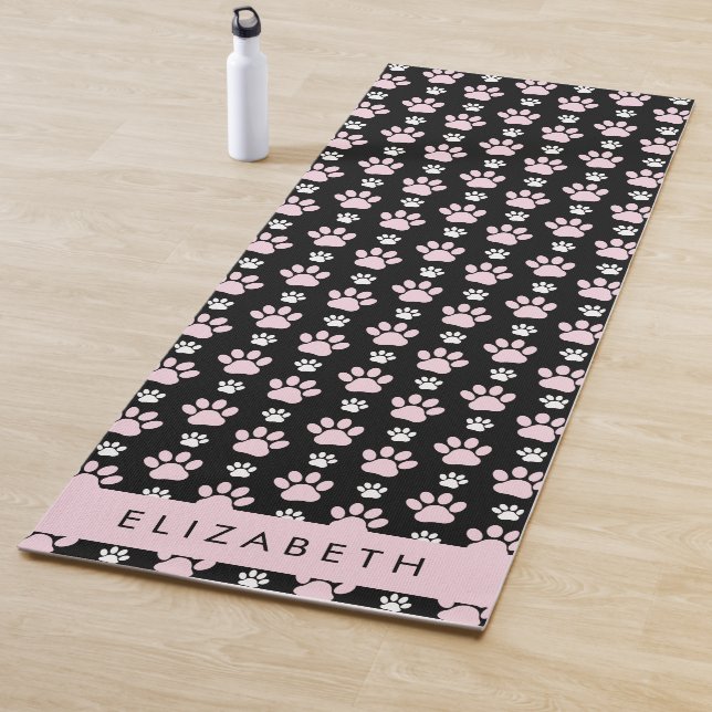 Pattern Of Paws, Pink Paws, Dog Paws, Your Name Yoga Mat (In Situ)