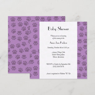 Pattern Of Paws, Purple Paws, Baby Shower Invitation
