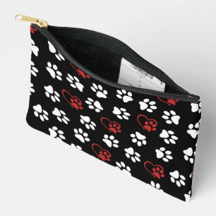 Pattern Of Paws, White Paws, Red Paws, Hearts Accessory Pouch