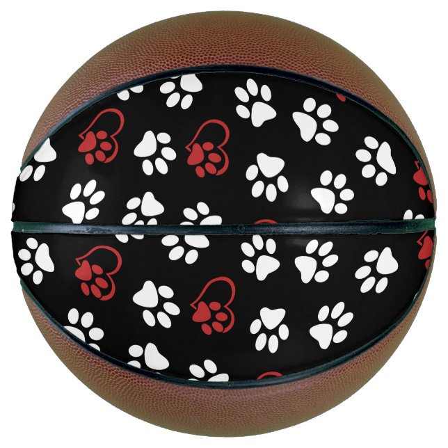 Pattern Of Paws, White Paws, Red Paws, Hearts Basketball (Front)