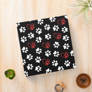 Pattern Of Paws, White Paws, Red Paws, Hearts Binder