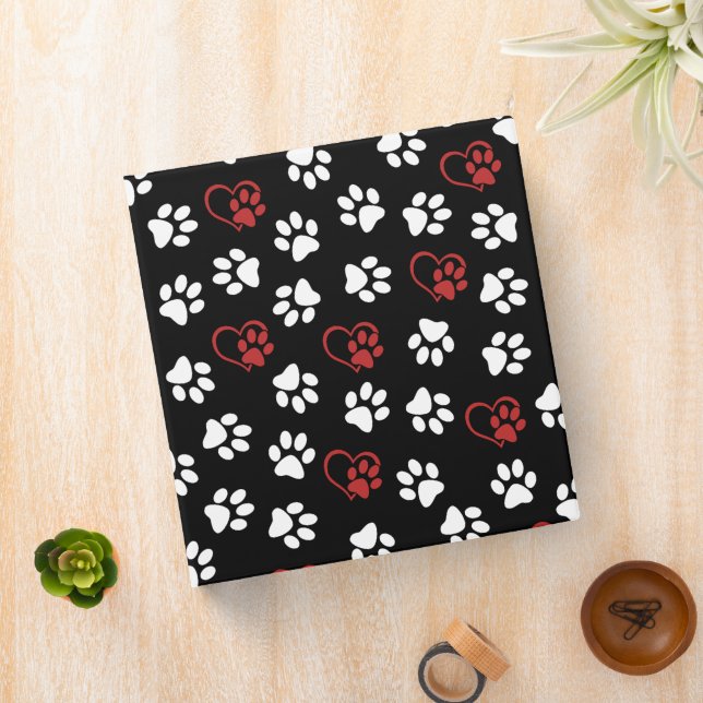 Pattern Of Paws, White Paws, Red Paws, Hearts Binder (In Situ)