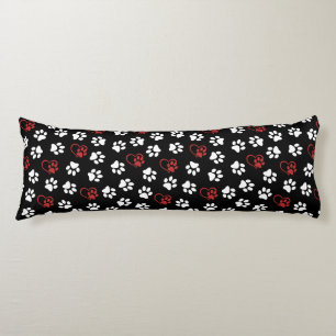 Pattern Of Paws, White Paws, Red Paws, Hearts Body Pillow