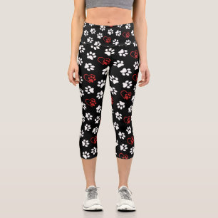 Pattern Of Paws, White Paws, Red Paws, Hearts Capri Leggings