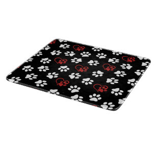 Pattern Of Paws, White Paws, Red Paws, Hearts Cutting Board
