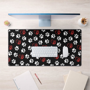 Pattern Of Paws, White Paws, Red Paws, Hearts Desk Mat