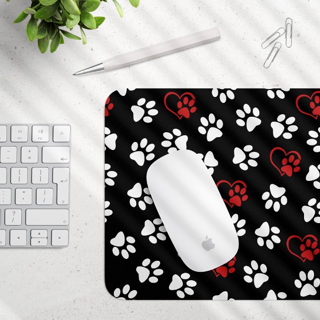 Pattern Of Paws, White Paws, Red Paws, Hearts Mouse Pad (Creator Uploaded)