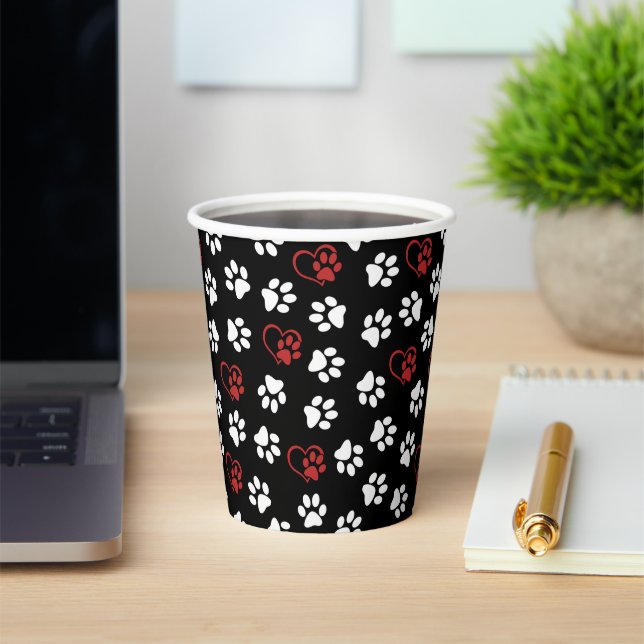 Pattern Of Paws, White Paws, Red Paws, Hearts Paper Cups (Insitu)