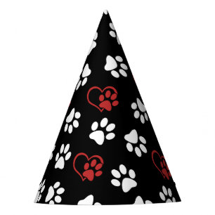 Pattern Of Paws, White Paws, Red Paws, Hearts Party Hat