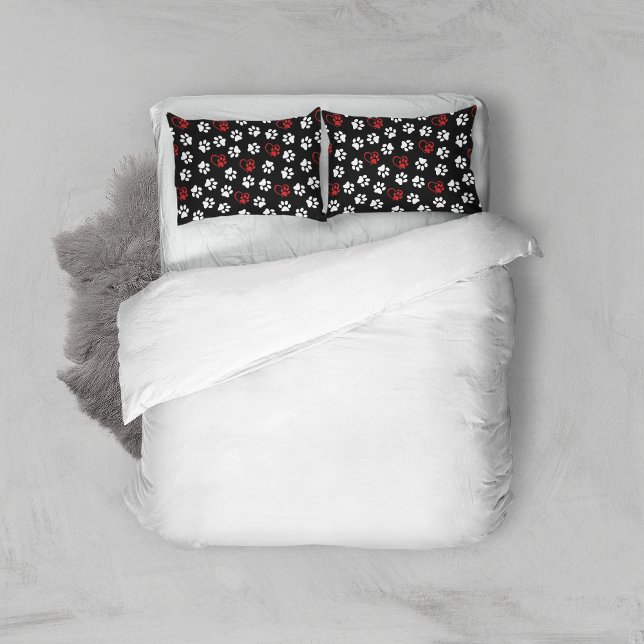 Pattern Of Paws, White Paws, Red Paws, Hearts Pillowcase (Creator Uploaded)