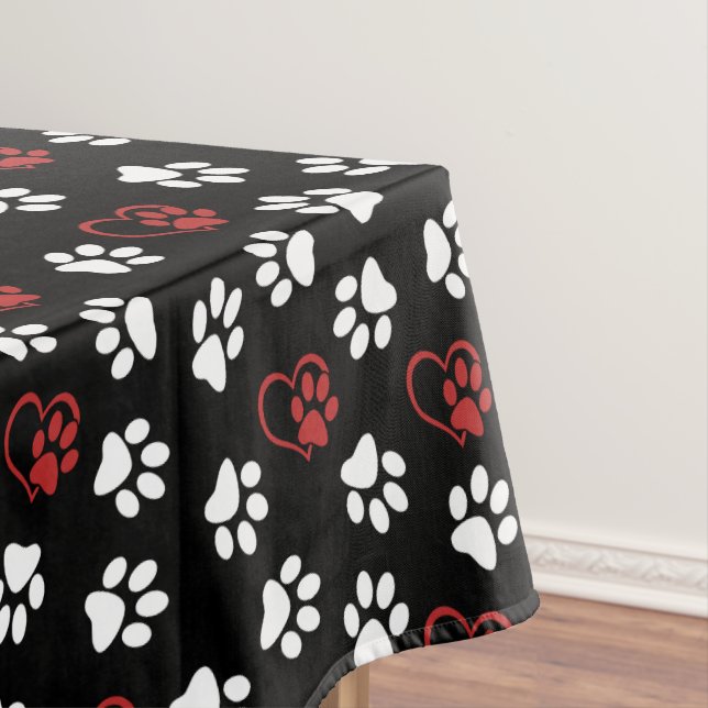 Pattern Of Paws, White Paws, Red Paws, Hearts Tablecloth (In Situ)