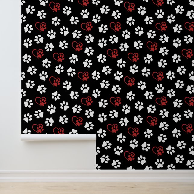 Pattern Of Paws, White Paws, Red Paws, Hearts Wallpaper (Application)