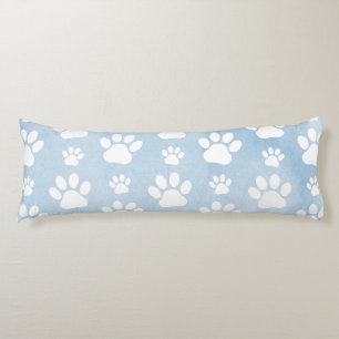 Pattern Of Paws, White Paws, Watercolors, Blue Body Pillow