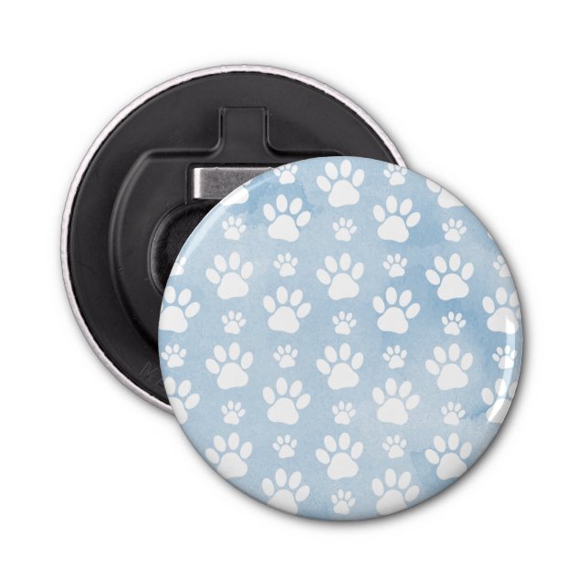 Pattern Of Paws, White Paws, Watercolors, Blue Bottle Opener (Front)