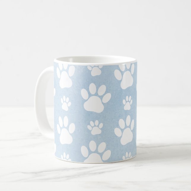 Pattern Of Paws, White Paws, Watercolors, Blue Coffee Mug (Front Left)