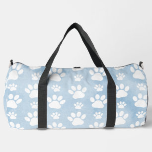 Pattern Of Paws, White Paws, Watercolors, Blue Duffle Bag