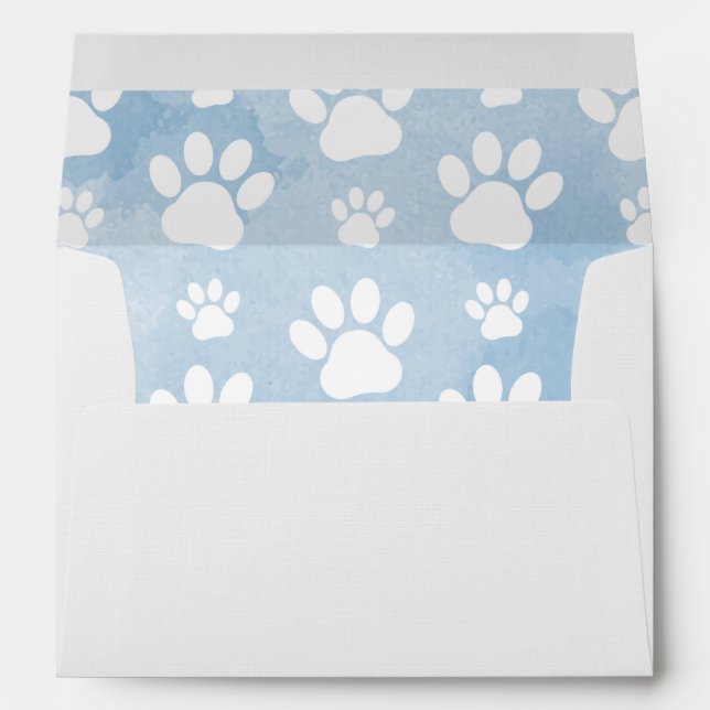 Pattern Of Paws, White Paws, Watercolors, Blue Envelope (Back (Bottom))