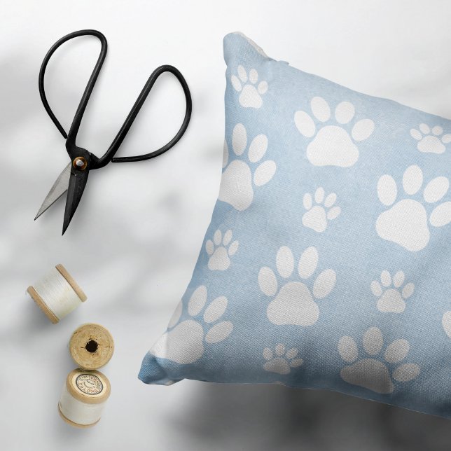Pattern Of Paws, White Paws, Watercolors, Blue Pillowcase (Creator Uploaded)