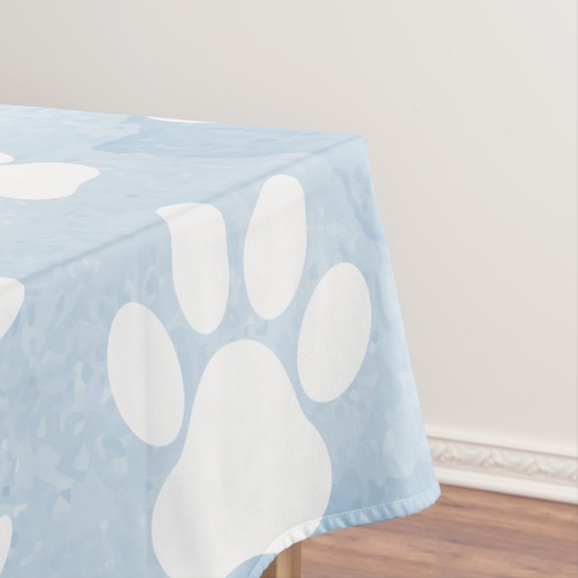 Pattern Of Paws, White Paws, Watercolors, Blue Tablecloth (In Situ)