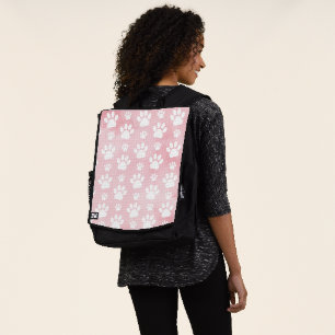 Pattern Of Paws, White Paws, Watercolors, Pink Backpack