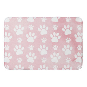 Pattern Of Paws, White Paws, Watercolors, Pink Bath Mat