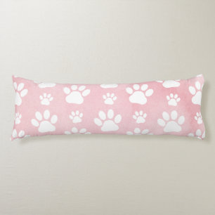 Pattern Of Paws, White Paws, Watercolors, Pink Body Pillow