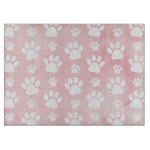 Pattern Of Paws, White Paws, Watercolors, Pink Cutting Board