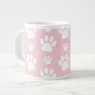 Pattern Of Paws, White Paws, Watercolors, Pink Large Coffee Mug