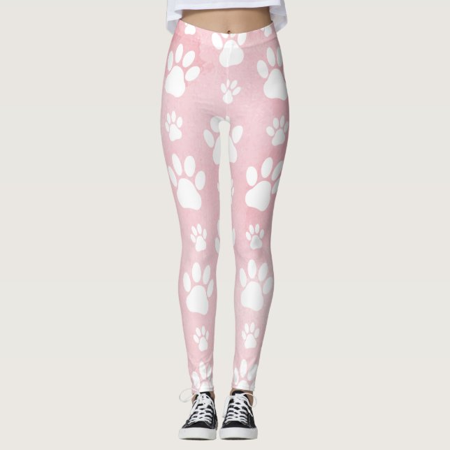 Pattern Of Paws, White Paws, Watercolors, Pink Leggings (Front)