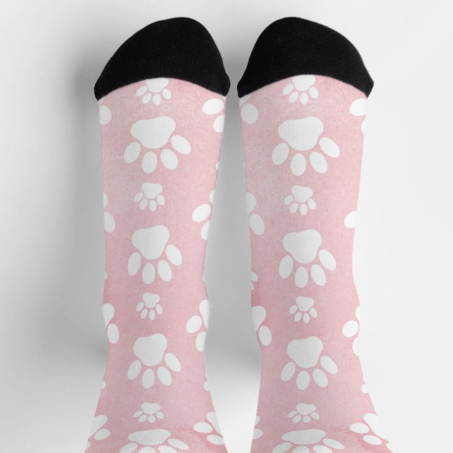 Pattern Of Paws, White Paws, Watercolors, Pink Socks (Top)