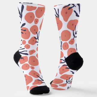 Pattern of pink dots and green leaves  socks