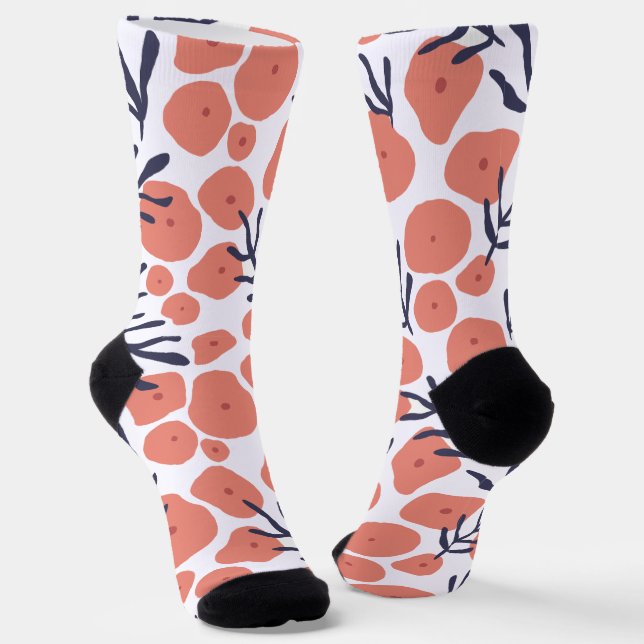Pattern of pink dots and green leaves  socks (Angled)