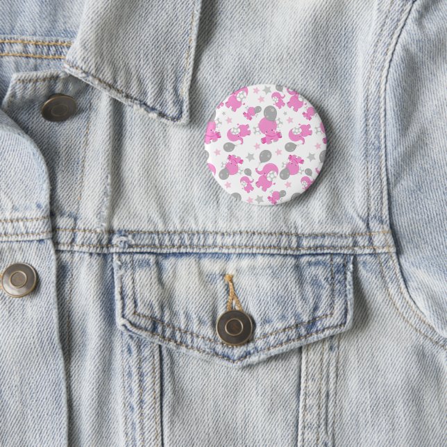Pattern Of Pink Elephants, Cute Elephants, Stars 2 Inch Round Button (In Situ)