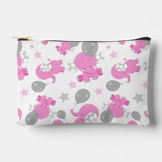 Pattern Of Pink Elephants, Cute Elephants, Stars Accessory Pouch (Front)