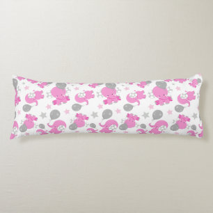 Pattern Of Pink Elephants, Cute Elephants, Stars Body Pillow