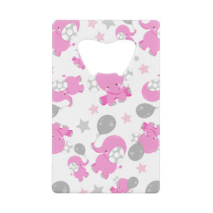 Pattern Of Pink Elephants, Cute Elephants, Stars Credit Card Bottle Opener