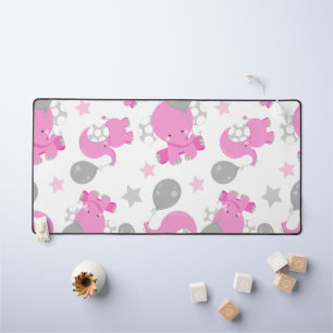 Pattern Of Pink Elephants, Cute Elephants, Stars Desk Mat