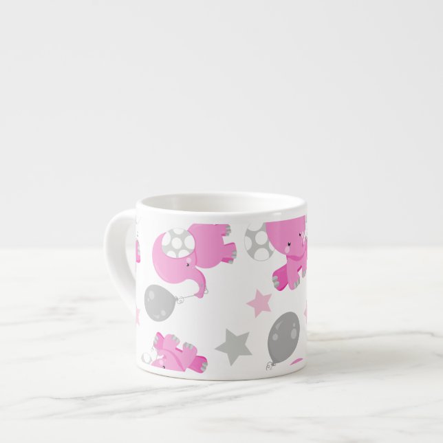 Pattern Of Pink Elephants, Cute Elephants, Stars Espresso Cup (Front Left)