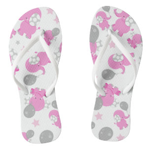 Pattern Of Pink Elephants, Cute Elephants, Stars Flip Flops