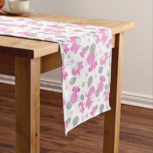 Pattern Of Pink Elephants, Cute Elephants, Stars Medium Table Runner