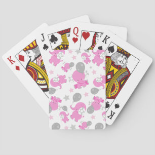 Pattern Of Pink Elephants, Cute Elephants, Stars Playing Cards
